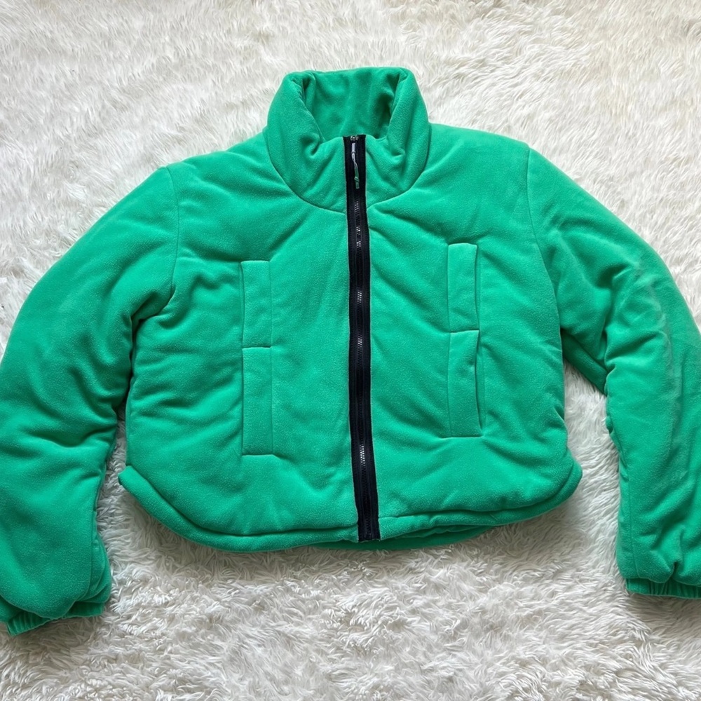 Large free people movement fleece puffer In Kelly green